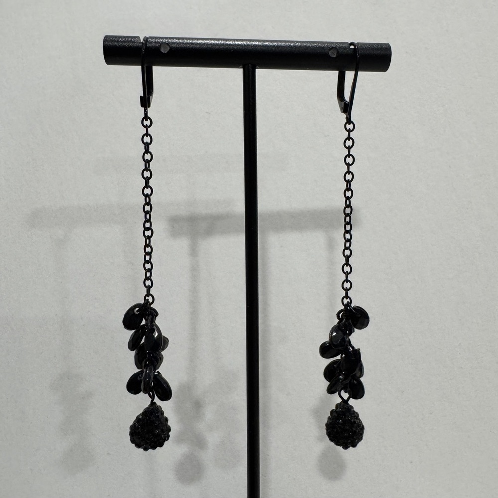 Express Black Earrings with Unique Rhinestone Pendants - Picture 2 of 4